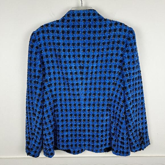Escada Blue Textured Button Front Structured Oversized Blazer M - Picture 4 of 8